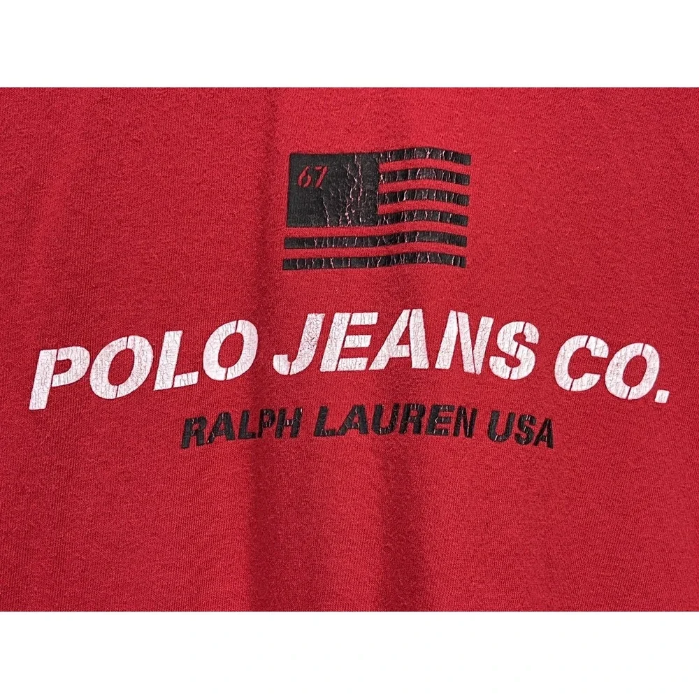 Vtg Polo Jeans Co Ralph Lauren Tshirt Sz Large Mens Red 90's Spellout Graphic